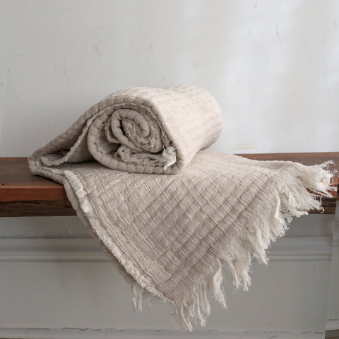 Kantha-Stitch Throw, Chambray