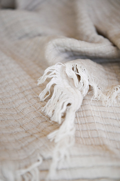Kantha-Stitch Throw, Chambray